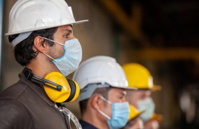Workers with facemasks