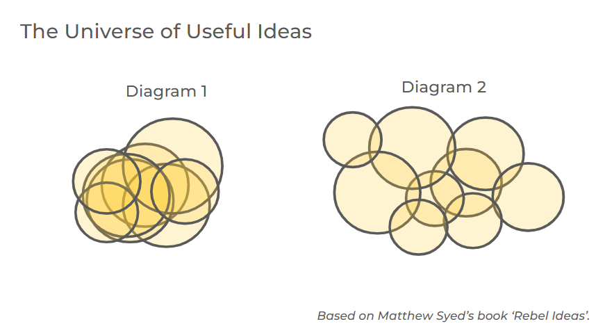 Diagram showing a collection of circles and how they symbolise lack of experience breadth in a team.